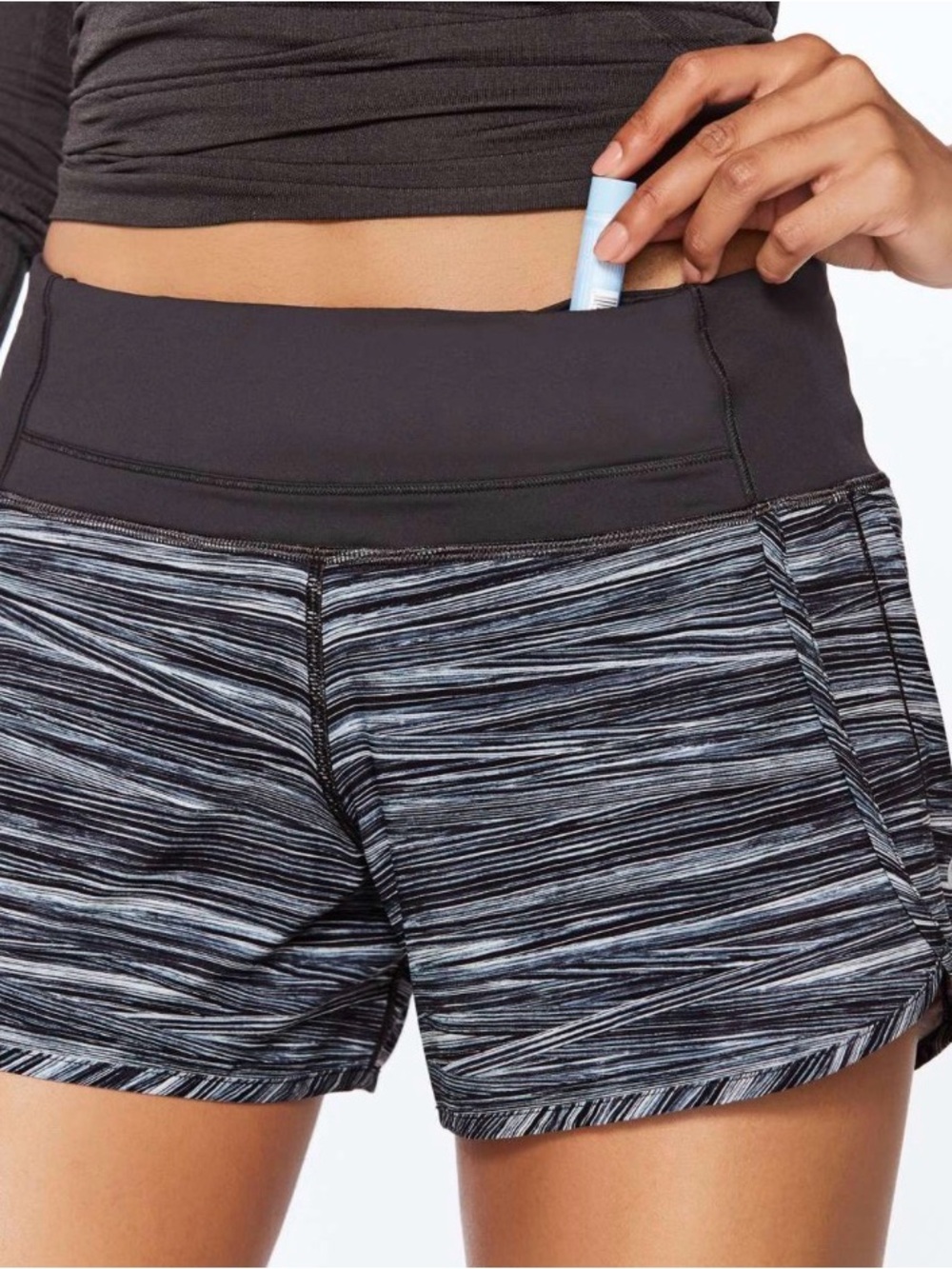 lululemon athletica Black and Gray Striped Run Shorts